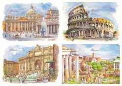 25 Quattro Immagini - Piazza San Pietro e Basilica, Il Colosseo, La fontana di Trevi, Foro Romano