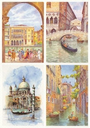 26 Quattro Immagini - Le Maschere, In gondola sul canale, Chiesa della Salute, Il delizioso Rio dei Meloni