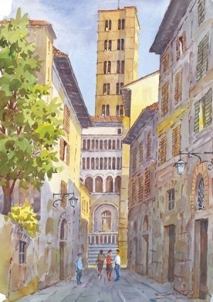 03 Arezzo - Vicolo con nello sfondo, il campanile della Pieve di Santa Maria