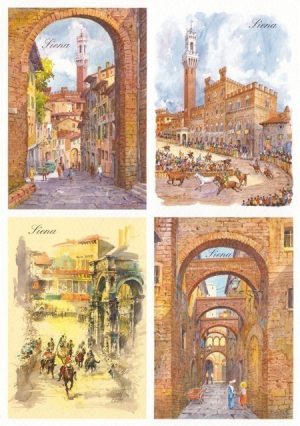 07 Quattro Immagini - Siena: Porta San Giuseppe, Corsa del Palio, Via della Galluzza