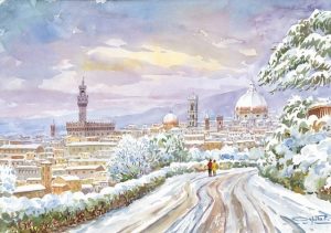 097 Firenze - Panorama della città sotto la neve